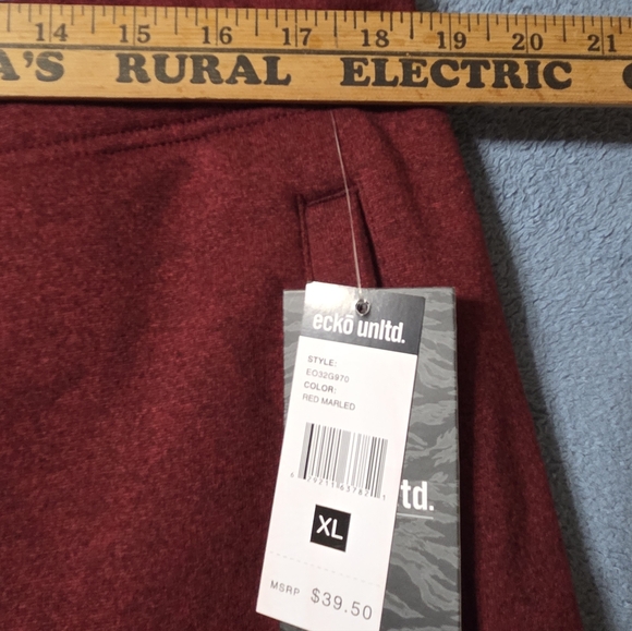 Ecko Unltd Men's XL Sweatpants Maroon Red Black Embroidered Logo Fleece Jogger - Picture 2 of 9